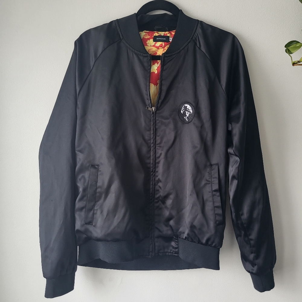 Hypnotize Notorious B.I.G Life after Death black satiny bomber jacket Sz M